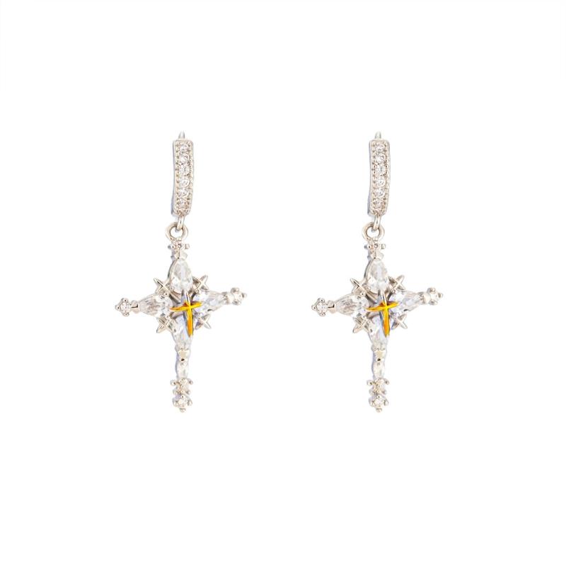 Elegant Snowflake Crosses Earrings Featuring Zircon On Copper Base Sturdy 1