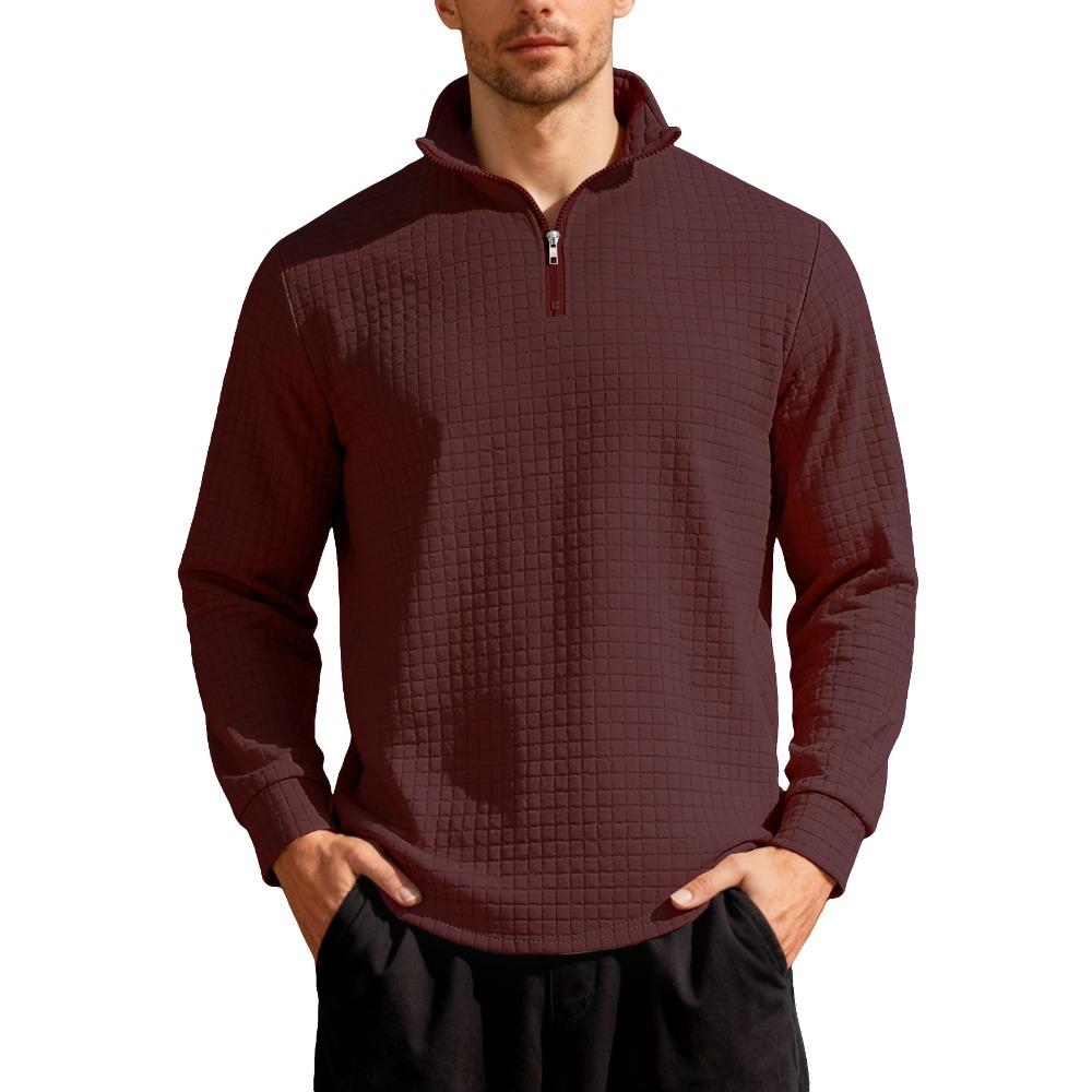 Autumn/Winter Business Casual Men's Loose-Fit Jacquard Half-Zip Sweatshirt with Small Check Collar