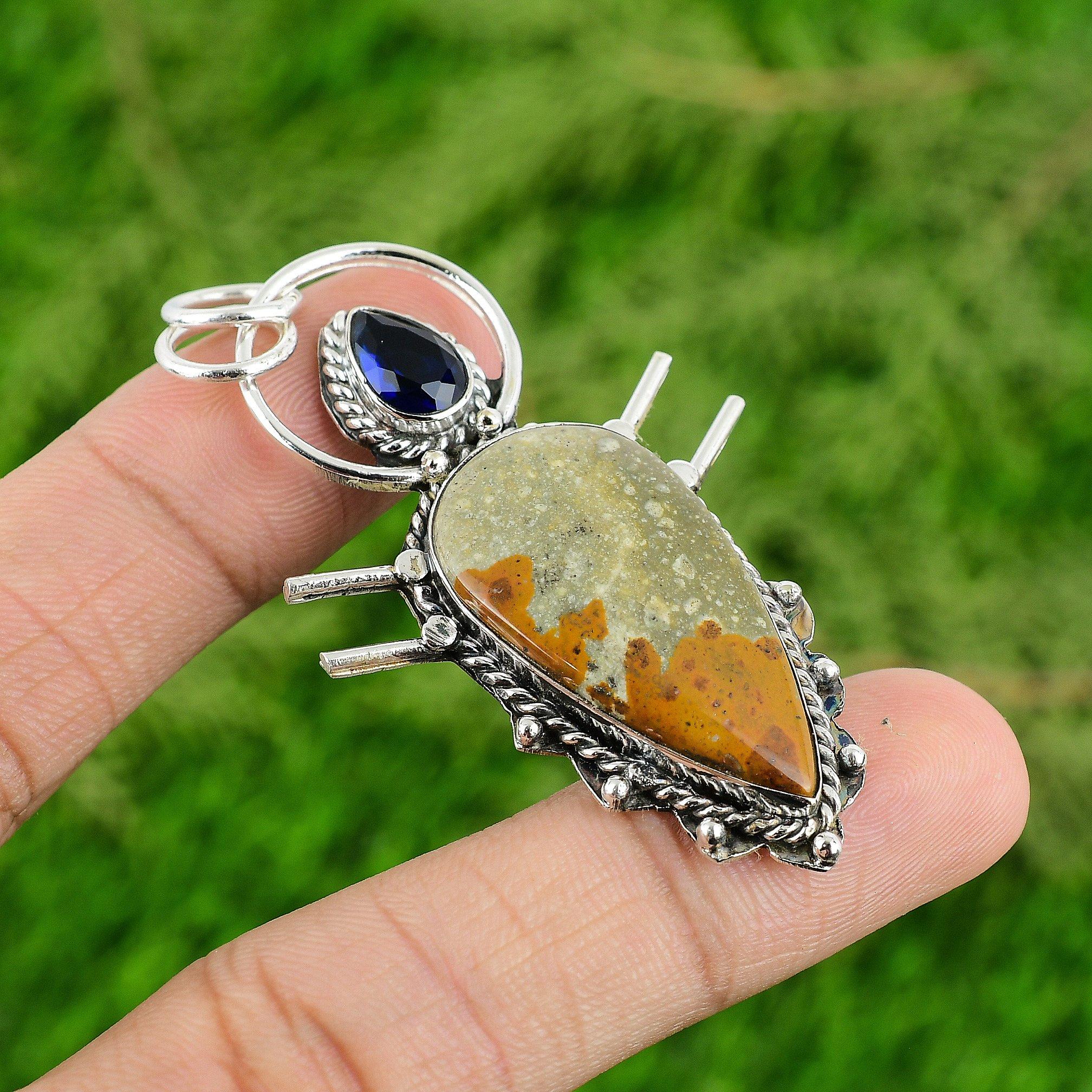 

Natural Polychrome Jasper Gemstone Pendant Gray 925 Sterling Silver Jewelry