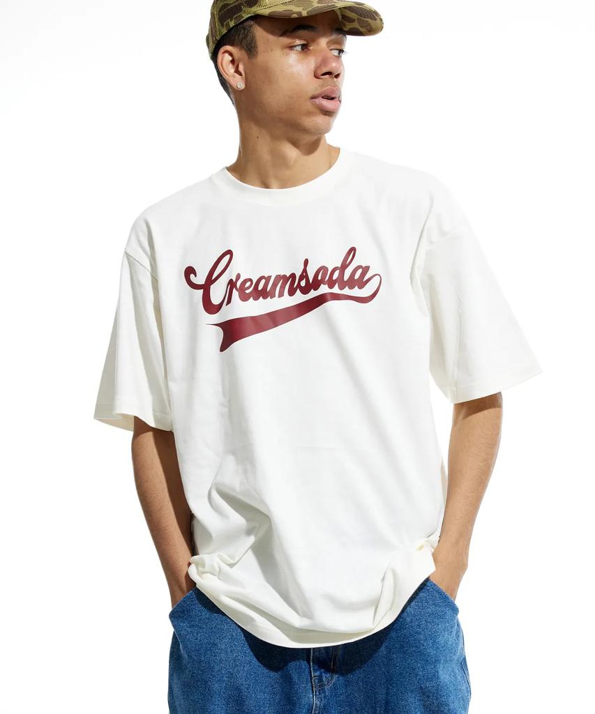 CREAM SODA LAB [2Pack] Authentic Logo Short Sleeve T-Shirt Ivory (Burgundy) White (Black)