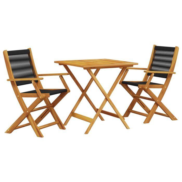 VidaXL Ensemble de bistro 3 pcs noir polypropylène et bois massif, ensemble de bistro de jardin, ensemble de balcon, 3281877