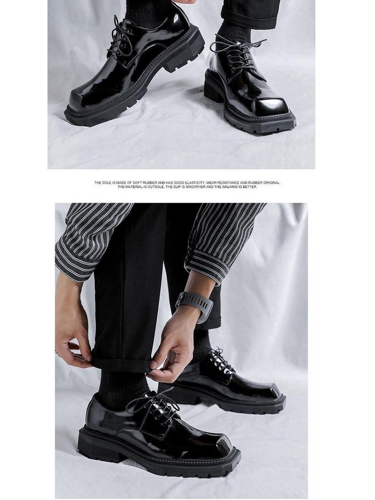 Herr 2025 Sommar Grovsulade Fyrkantig Tå Läder Derbyskor - Höjdökande, Brittisk Business Formell Stil.