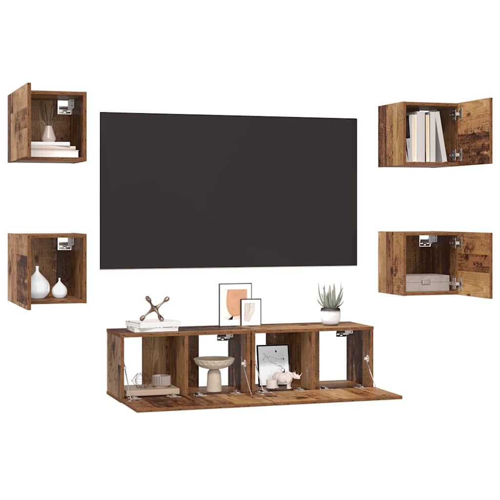 Wall Mounted TV Cabinet Set 6 pcs Reclaimed Wood Effect Wood Based Panel