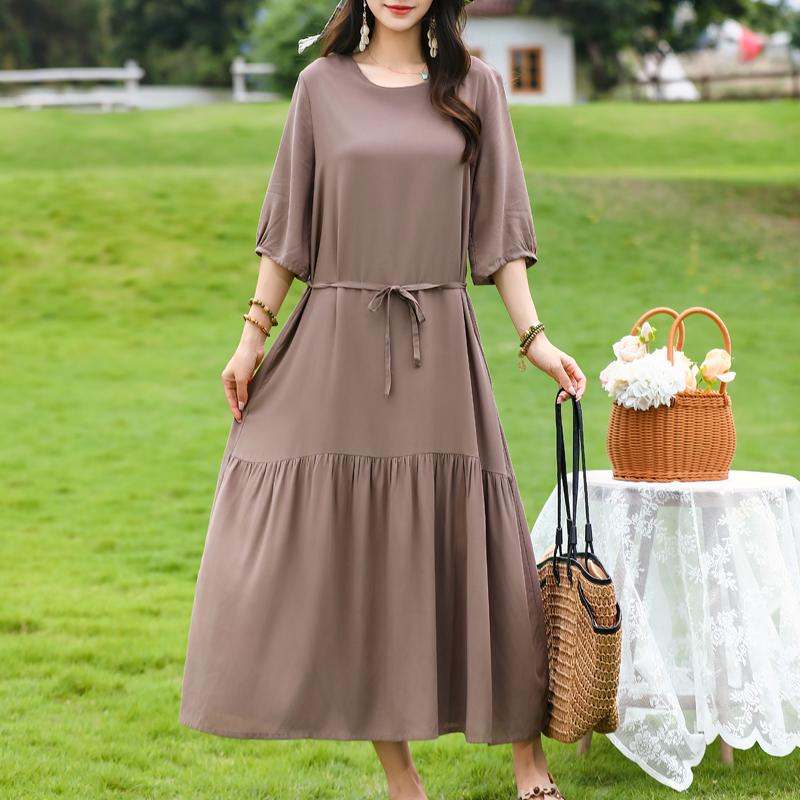 Women's Floral Print Maxi Dress, Tie Waist 3/4 Sleeve Casual Summer Dress (XL-5XL)