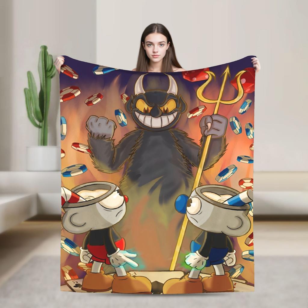 CUPHEAD Devil Blankets Coral Fleece Plush Winter Mugman Breathable Lightweight Thin Throw Blankets for Home Car Plush Thin Quilt