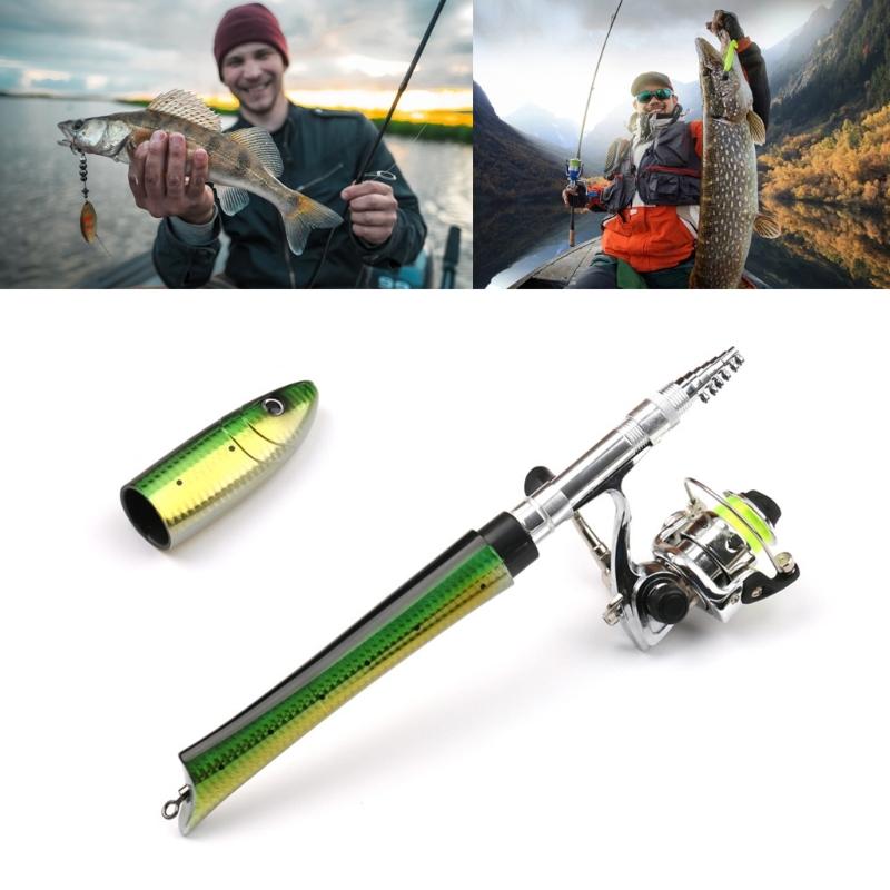Mini Pen Fishings Rod Portables Fish Shaped Telescopic Spinnings Rod Castings Fishings Poles Sea Ice Fishings Poles