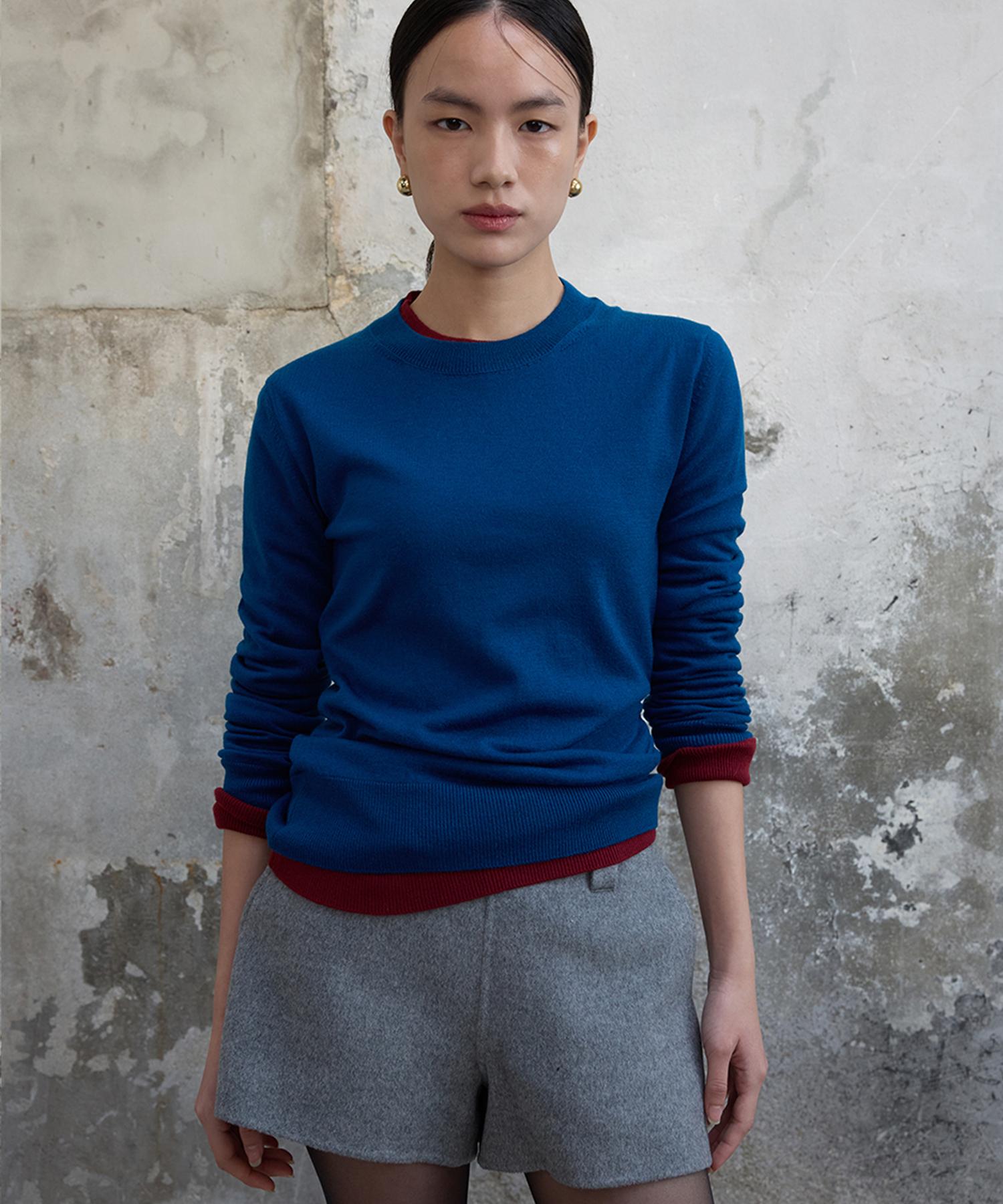 Bundak Saints Round Neck Wool Kint Top Deep Blue Deep Blue/Free