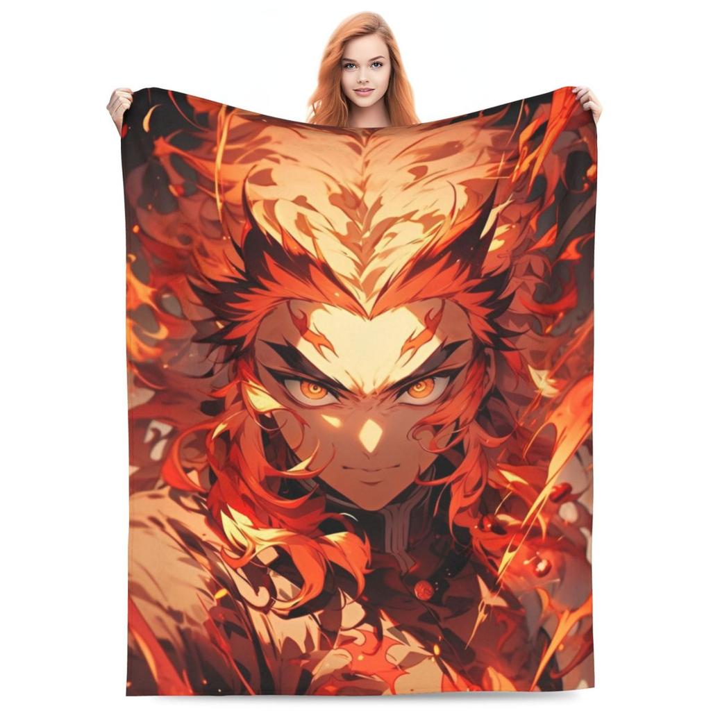 Flame Hashira Kyojuro Rengoku Blankets Anime Demon Slayer Plush Funny Warm Throw Blanket for Coverlet Spring/Autumn
