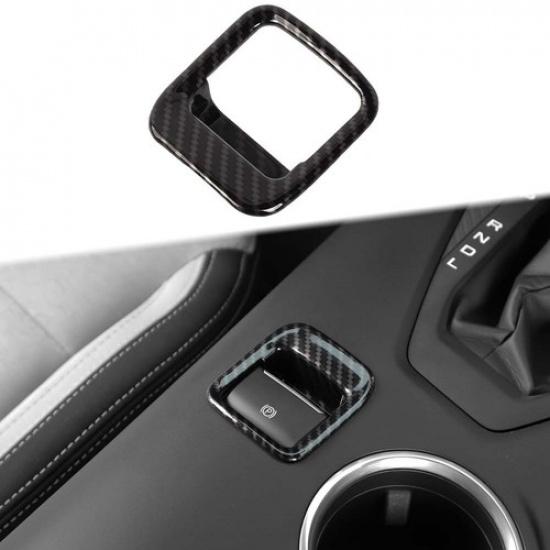 Carbon Fiber Car Electronic Brake Button Frame Cover Trim for Ford Mustang 2024+