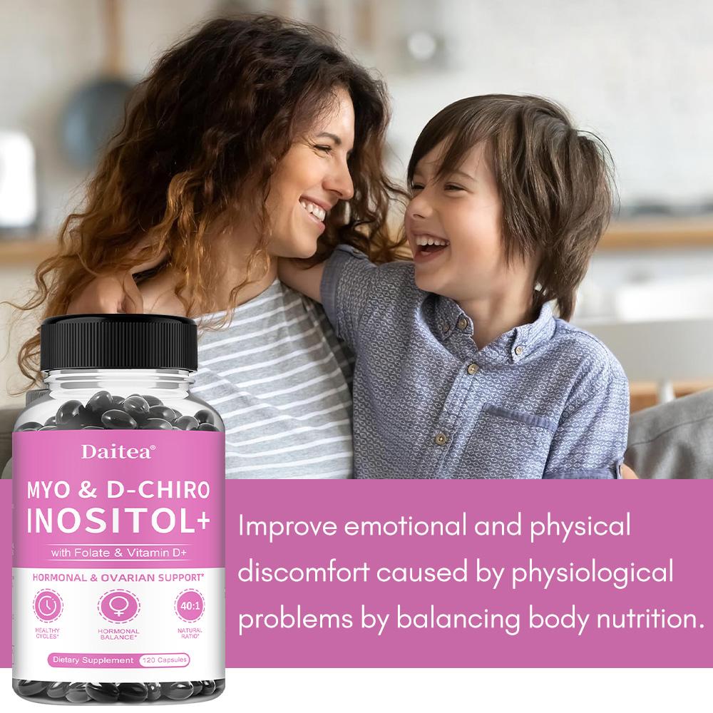 Suplemento Alimentar de Mio-Inositol 2000 mg, Com Vitamina D3, D-Chiro-Inositol, 120 Cápsulas Moles Por Frasco