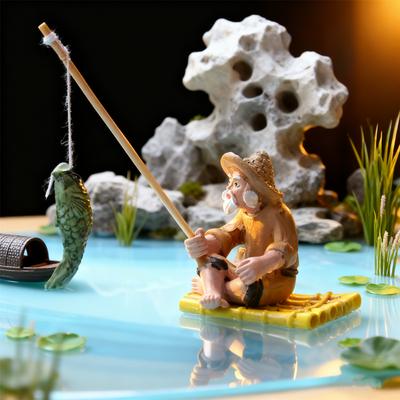 HUAHUA2026 NEW Garden Decor Resin Statue, Fishing Old Man Figure for Micro-Landscape, Handcrafted Outdoor Ornament for Yard