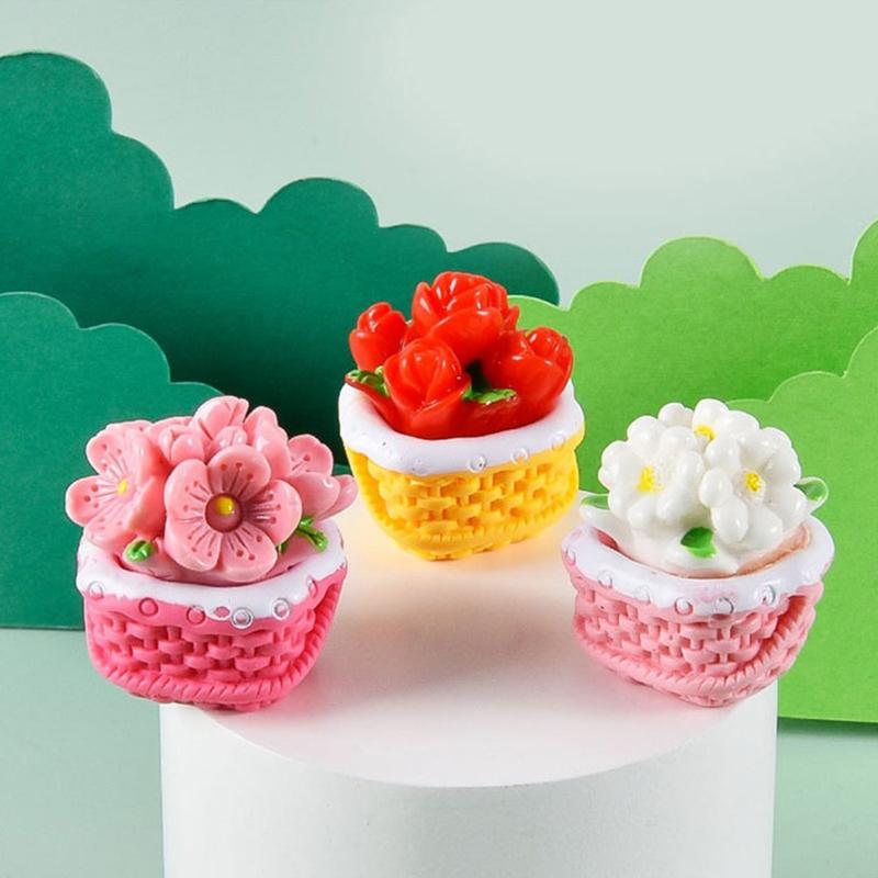 Mini Flower Basket Ornament Flowerpot Potted Plant Bonsai Micro Landscape Dollhouse Miniature Toy Car Decoration