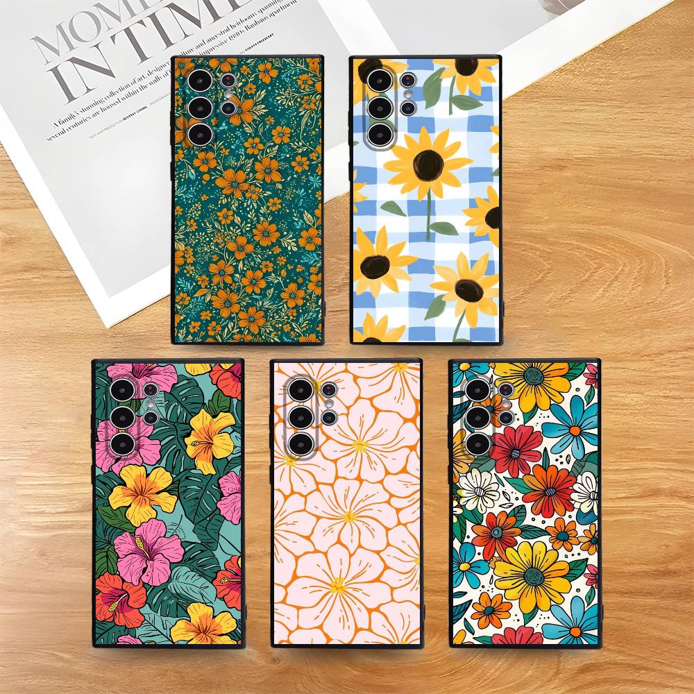 INS Flower Fashion Phone Case For Samsung Galaxy S25 S24 S22 S23 Ultra S21 S20 Plus 5G Frosted Non-Slip Full Cover Soft Case