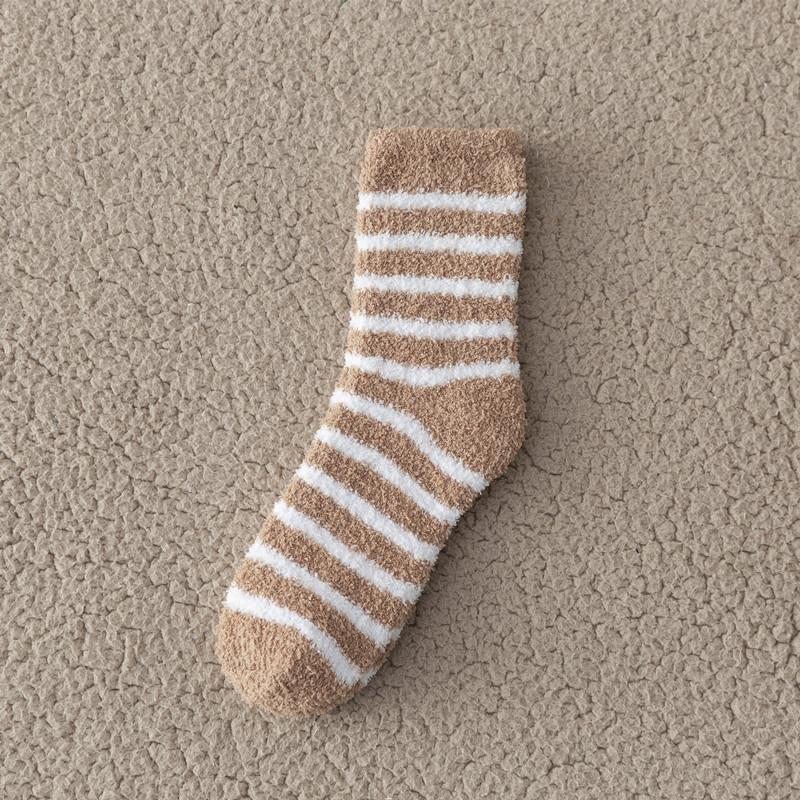 

Coral Fleece Socks Men S Striped Simple Trendy Fleece Thickened Mid-Leg Socks Autumn And Winter Warm Towel Socks Winter света кофе