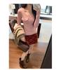 Korean Style Pink U-Neck Slimming Long-Sleeve Women's Base Layer Top for Autumn/Winter