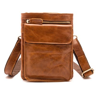 Leisure Multifunctional 7-inch Genuine Leather Phone Bag for Men, Oil Wax Leather Outdoor Cowhide Retro Waist Small Hanging Bag