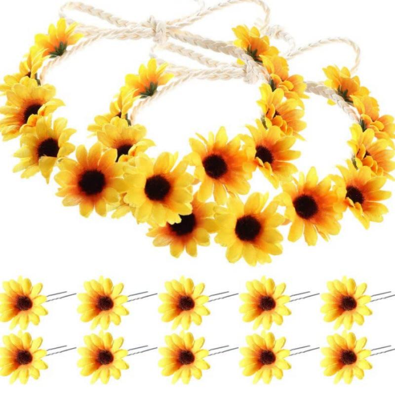 Sunflower Daisy Hair Clips & Flower Crowns - Women's Bridesmaid Hair Accessories