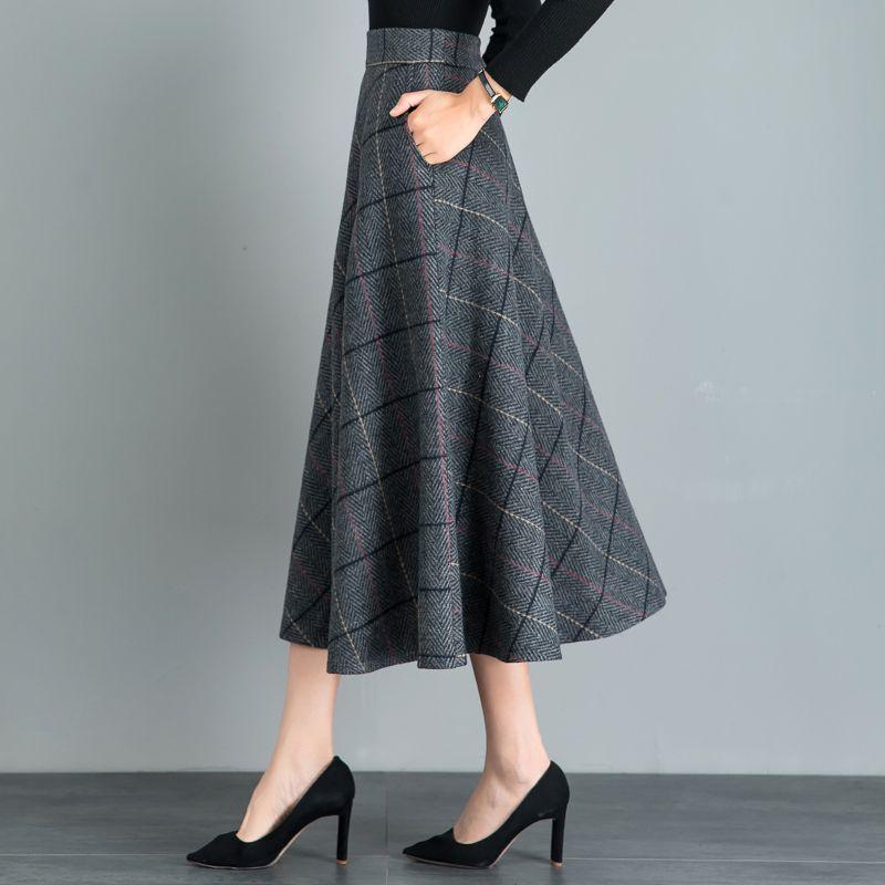 Neuer Herbst/Winter Verdickter Retro Karomidi-Rock - High Waist A-Linien Schwingrock für Damen