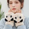 Winter ladies cute cartoon gloves half finger flip panda plush thickened warm full finger dual-purpose gloves