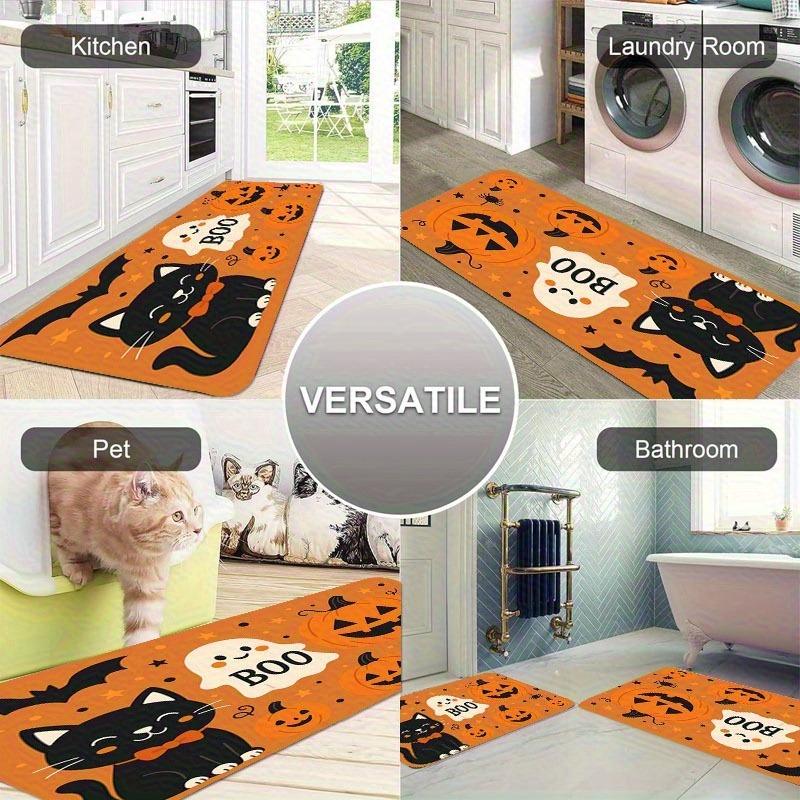 1PC Halloween Skull Crow Kitchen Rug Non-Slip Door Mat Pop Design Bathroom Rug Bath Mat Carpet for Home Sink Laundry Decor