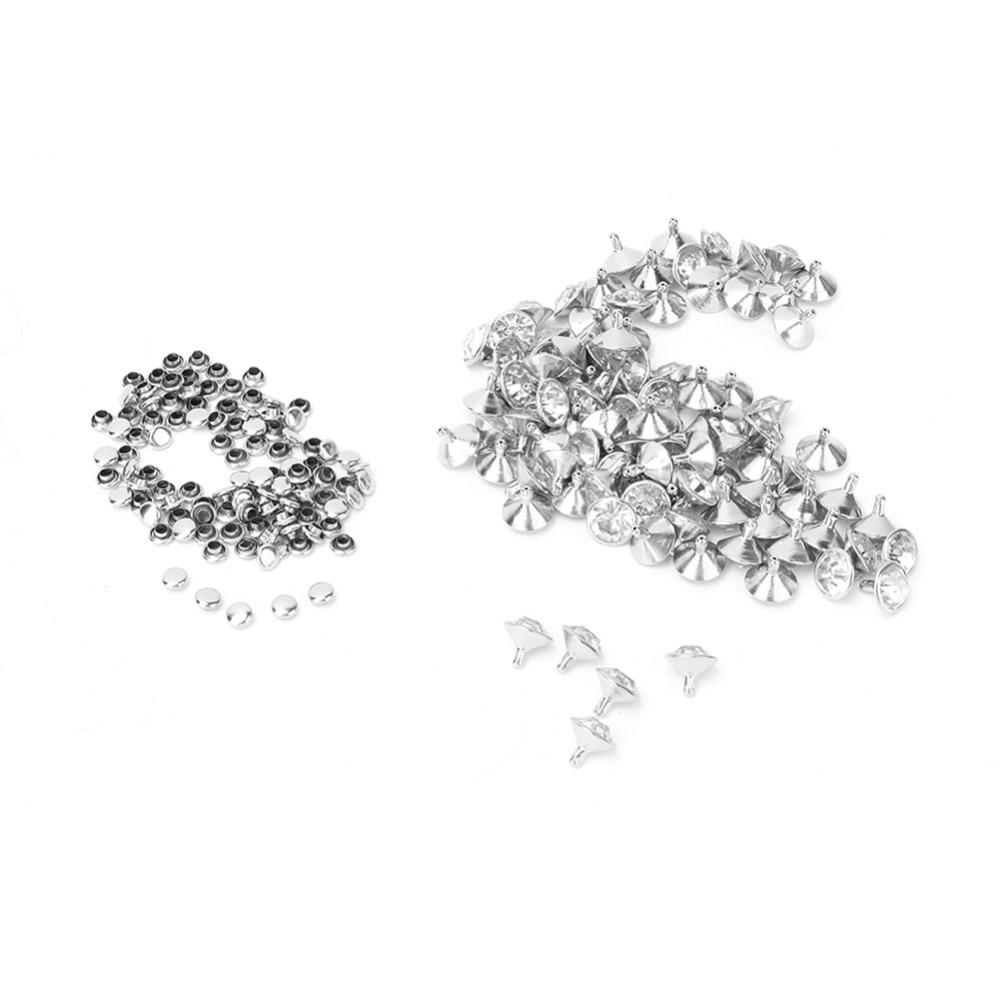 100pcs Bag Decoration Decorative Rivet Studs White Crystal Leather Craft Studs For DIY Projects серебряный