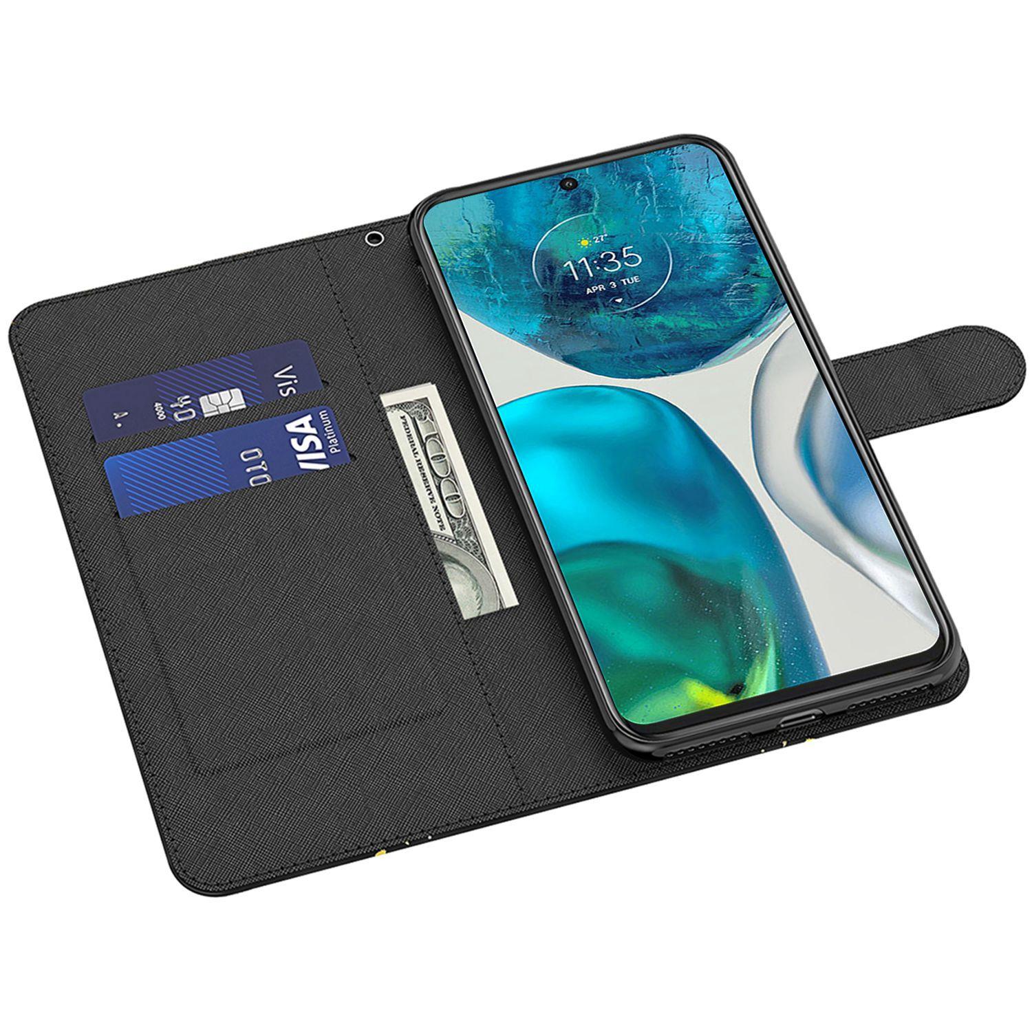 

For Motorola Moto G32 4G 3D Pattern Printing Wallet Case PU Leather Wrist Strap Stand Feature Magnetic Flip Cover Golden Butterflies