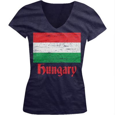 Hungary Distressed Country Flag Hungarian Pride Juniors V-Neck Unisex T-Shirt