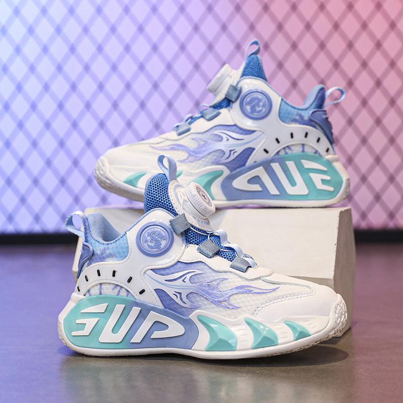 Rotating button boy's shoes children's summer mesh breathable primary school students sports shoes medium and large children's casual basketball shoes