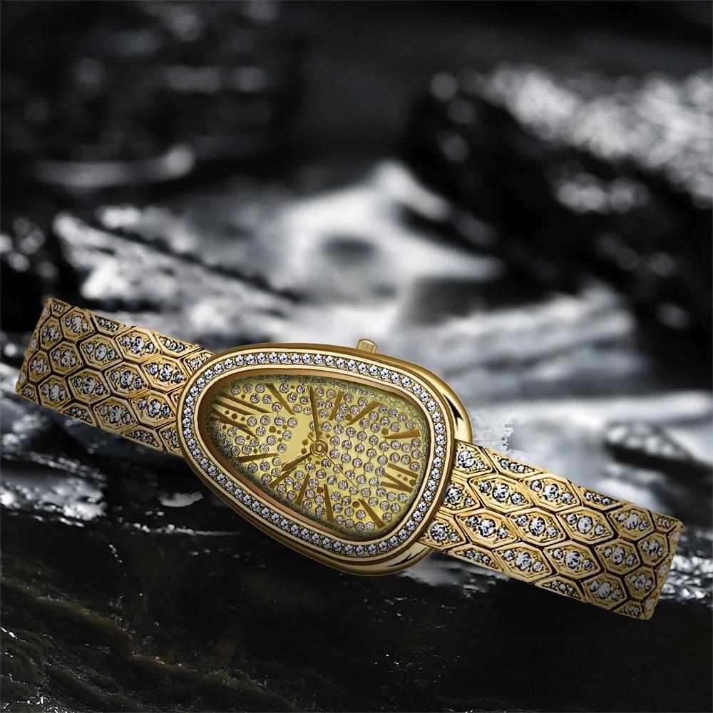 New Women Watches Snake Quartz Ladies Gold Roman Rhinestone Scale Watch Diamond Wristwatch Female Fashion Bracelet Watches Clock