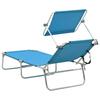 Folding Sun Lounger with Sun Canopy Steel Turquoise Blue
