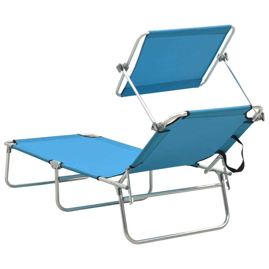 Folding Sun Lounger with Sun Canopy Steel Turquoise Blue