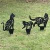 3pcs Black Metal Cat Garden Stakes Outdoor Decorative Statues Yard Lawn Ornaments Halloween Christmas New Year Gift