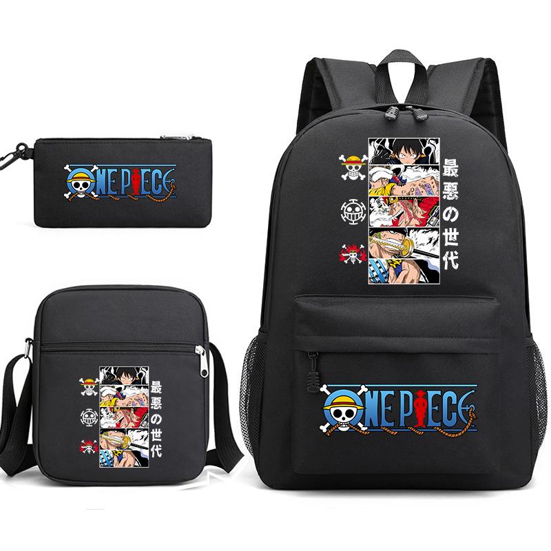 One Piece Luffy Anime Print Student Backpack Set 3 In 1 School Bag for Boys Girls with Pencil Case Tote Shoulder Bag
