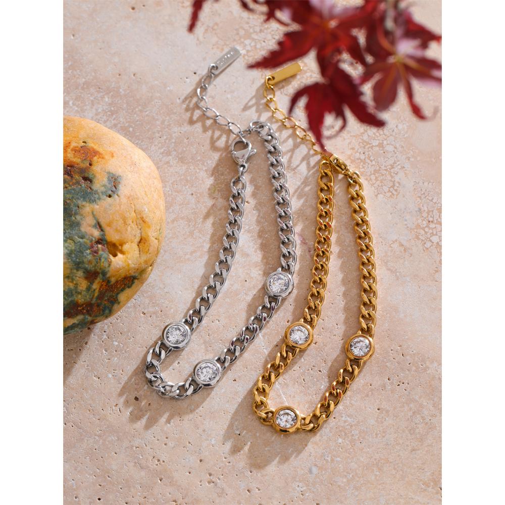 Yhpup High Quality Stainless Steel Cubic Zirconia Chain Bracelet Bangle Temperament Popular Arrivals Wrist Golden Jewelry