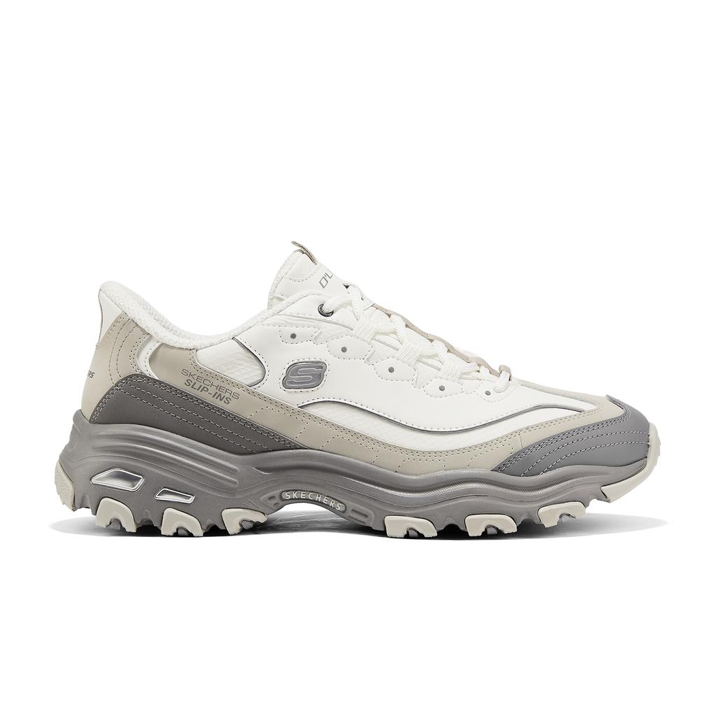 Skechers DLites Mesh Synthetic Leather Slip-Ons Thick Sole Comfortable Shock Absorbing Breathable Increased Height Low Top Dad Shoes 232668-GRY