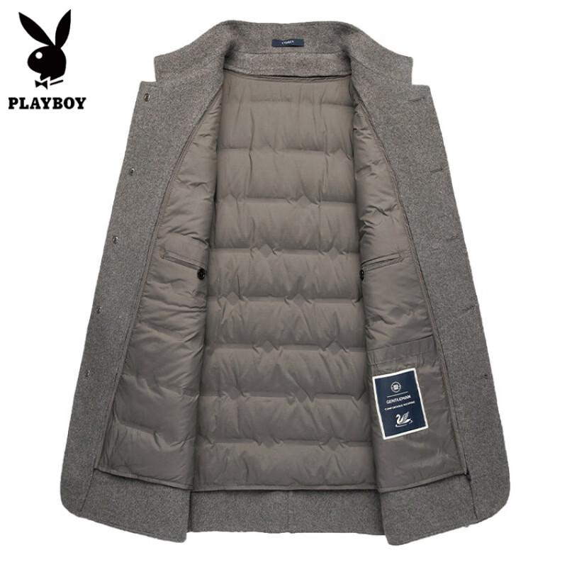 PLAYBOY Men's Wool-Blend Goose Down Liner Stand-Collar Coat