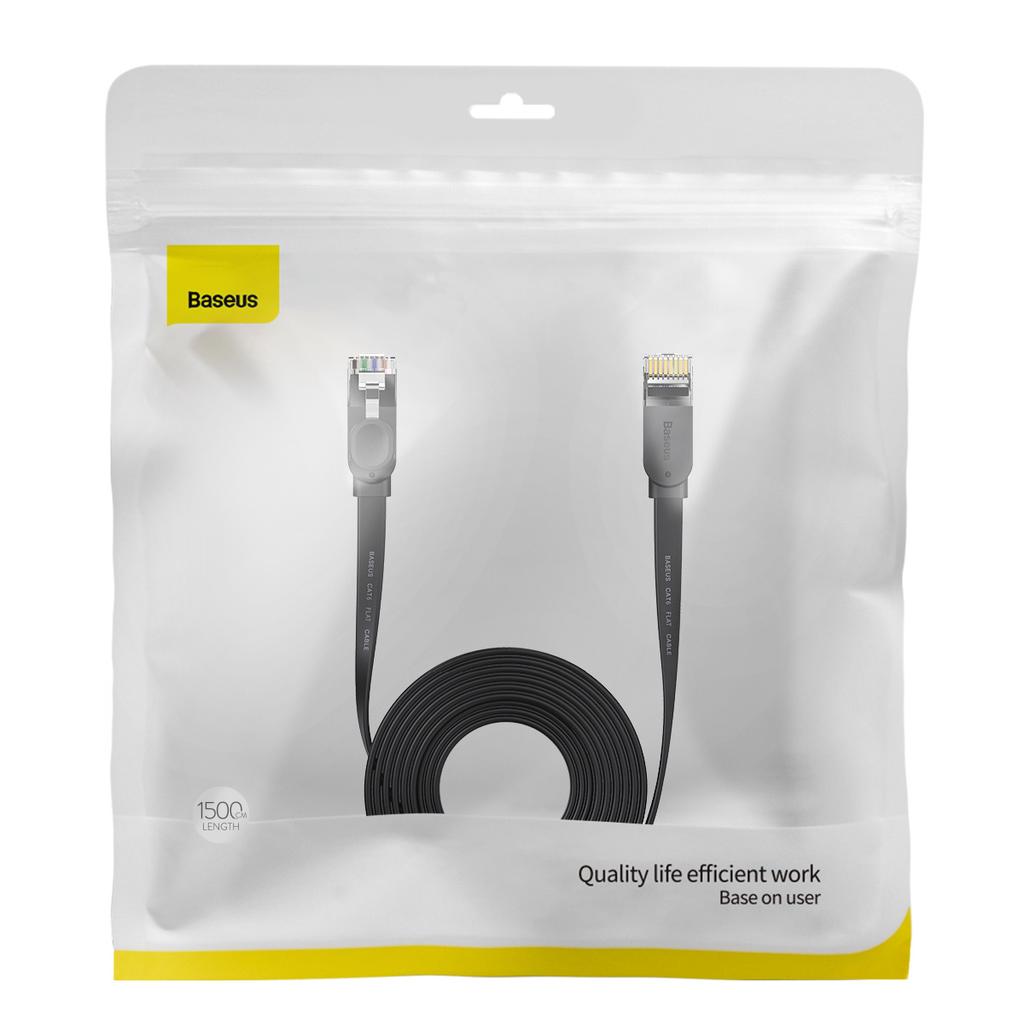 Baseus 15m High-Speed Flat Ethernet RJ45 Cable, 1Gbps, Black (Model: WKJS000301)