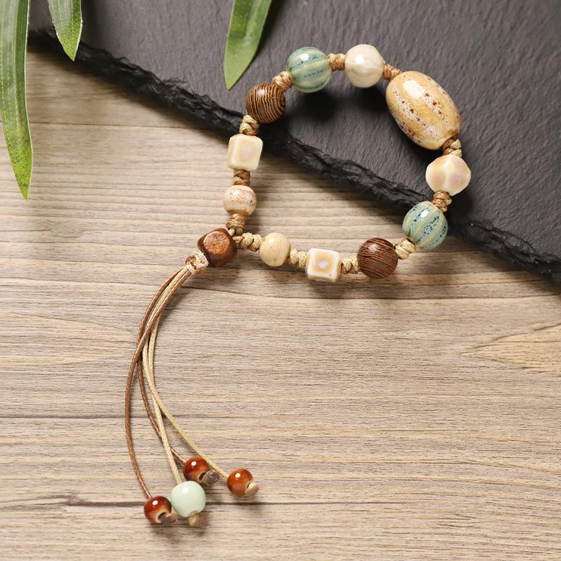 Color beaded ceramic bracelet niche high-end bracelet women's retro literary accessories