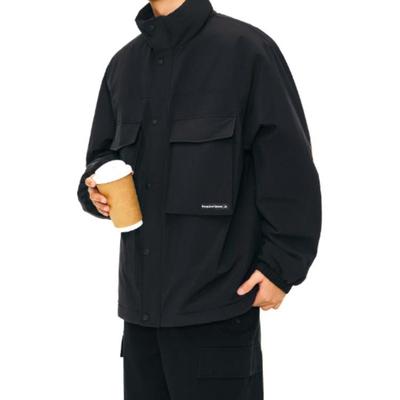 Solid Color Zip Stand Collar Jacket Men Jackets Black 952448803-3
