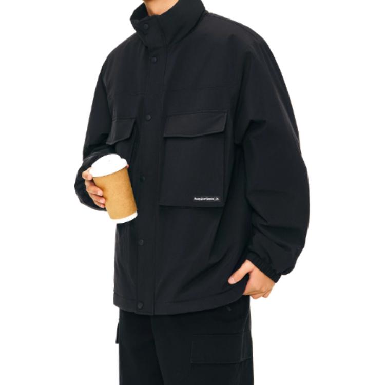 

Anta Solid Color Zip Stand Collar Jacket Men Jackets Black 952448803-3 L
