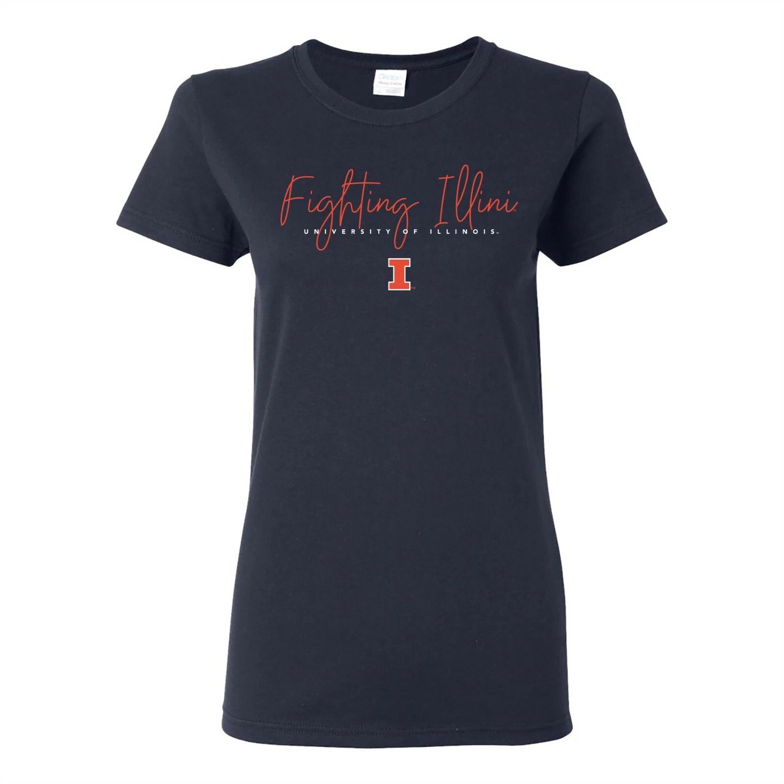 Illinois Fighting Illini Thin Script Womens T-Shirt - Navy S