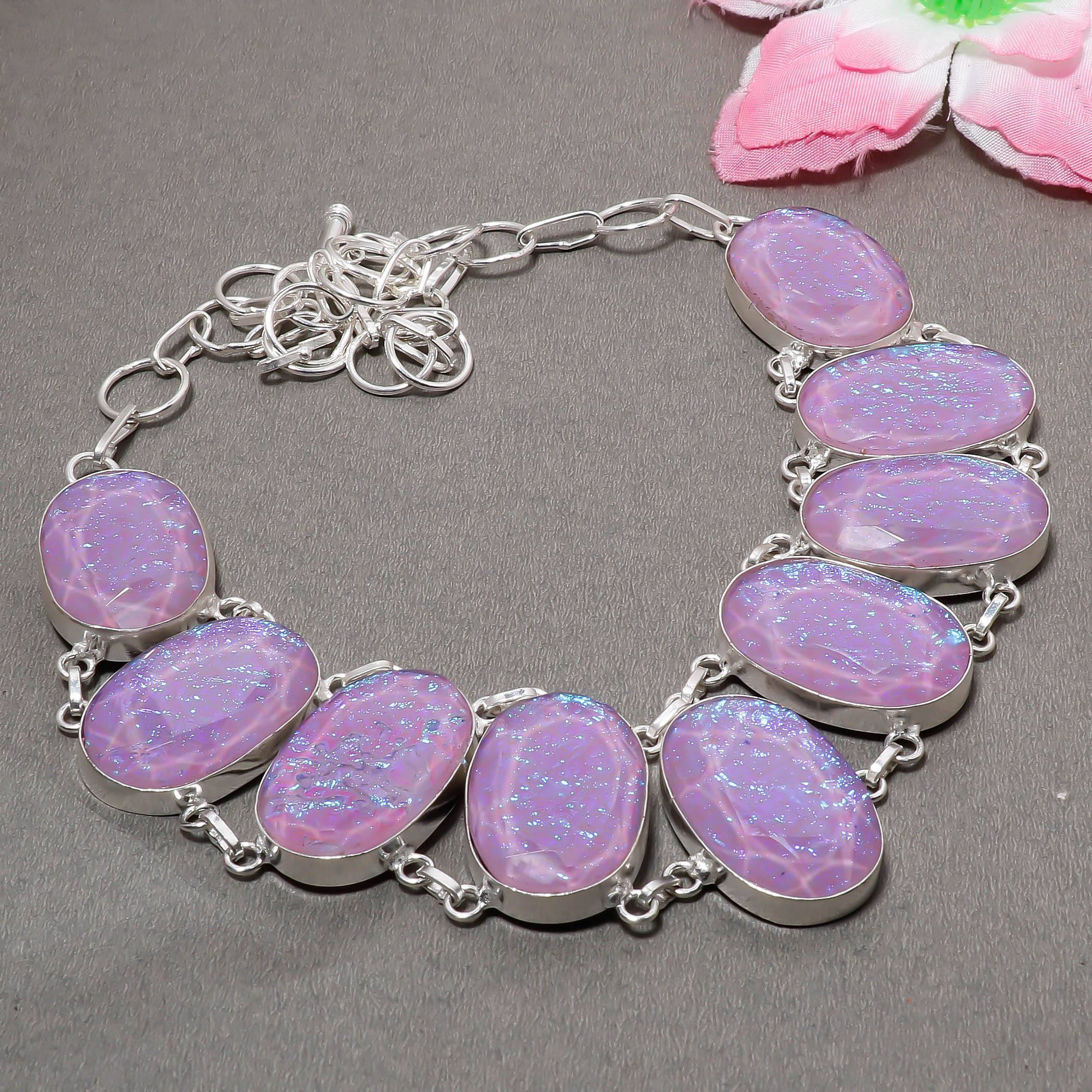 

Ожерелье из серебра 925 пробы с фиолетовым триплетным огненным опалом, 18 дюймов