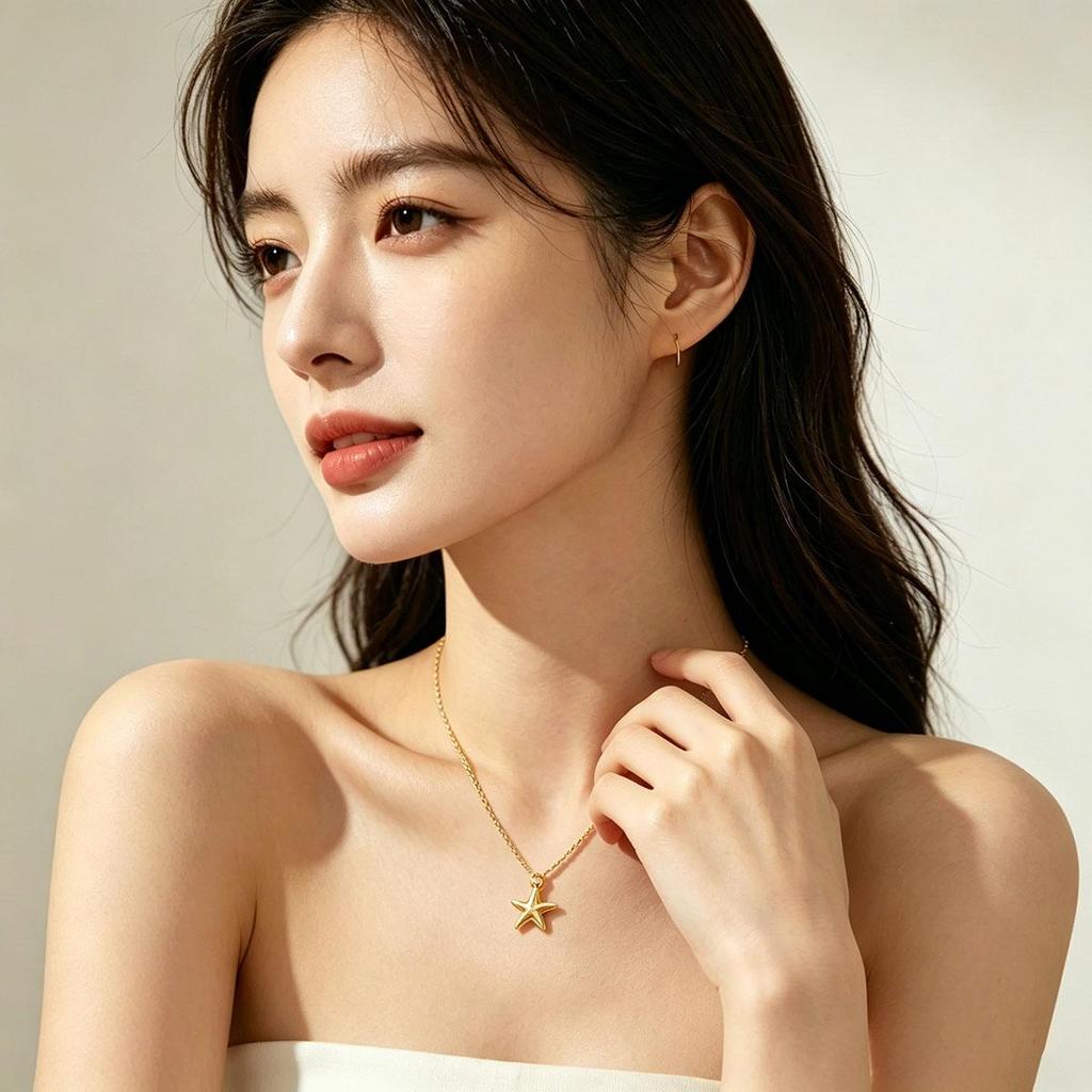 Daily versatile cool style starfish necklace women simple five-pointed star gold collarbone chain Valentine's Day accessory trendy women