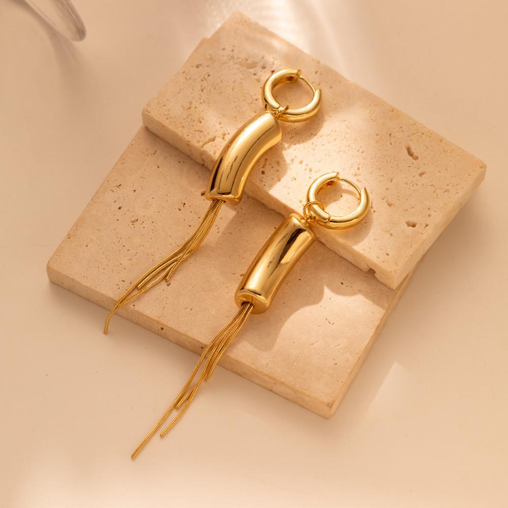 Geometric Gold Stylish Long Tassel Earrings For Women Asymmetrical Design