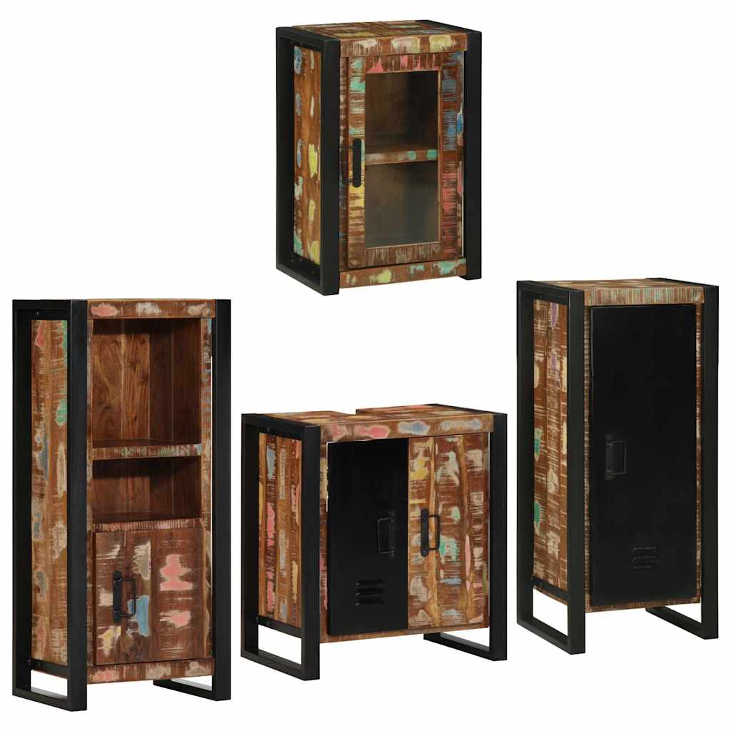 Bathroom Furniture Set with Shelf 4 pcs Multicolored Solid Reclaimed Wood