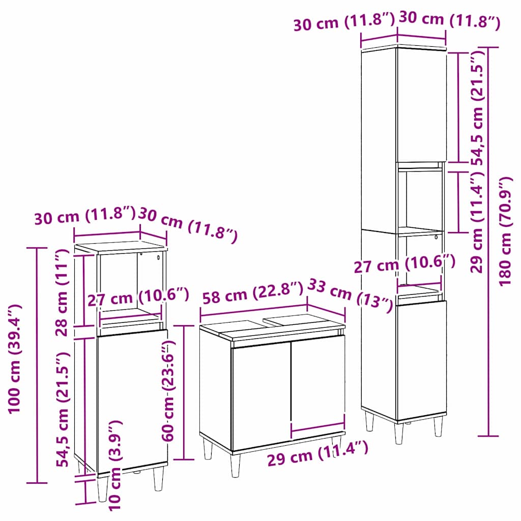 Wall Mounted Bathroom Furniture Set 3 pcs Black Oak Look