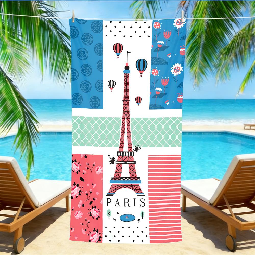 

French Style Paris Towel – Sand Resistant Quick Dry with Floral & Stripe Patchwork Design for Travelers W30*H60(CM)