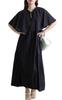 Plus Size Long Cape Dress with Cotton Mermaid Black [Gold Japan] Women's Short-Sleeved Lace, Ribbon, Style, Summer/Spring, Fem-634, LL-4L,