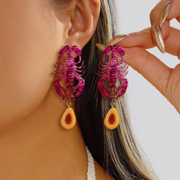 Vacation Style Funny Crab Shaped Dangle Earrings for Women Bohemia Red Lobster Pendant Earring Summer Beach Party Jewelry Gifts