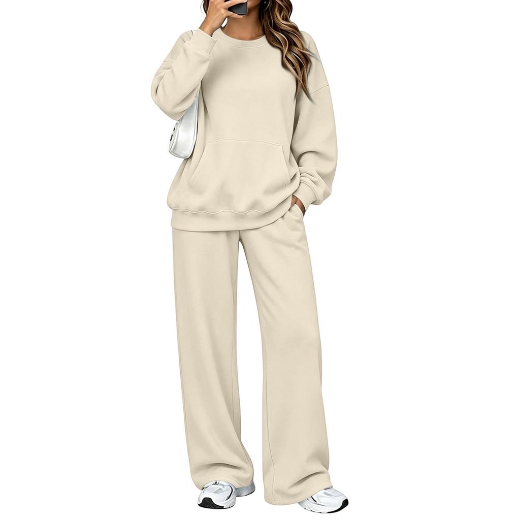 Women's Casual Neck Sweatshirt and Pants Set with Pockets, Comfortable Outfit for Fall Winter